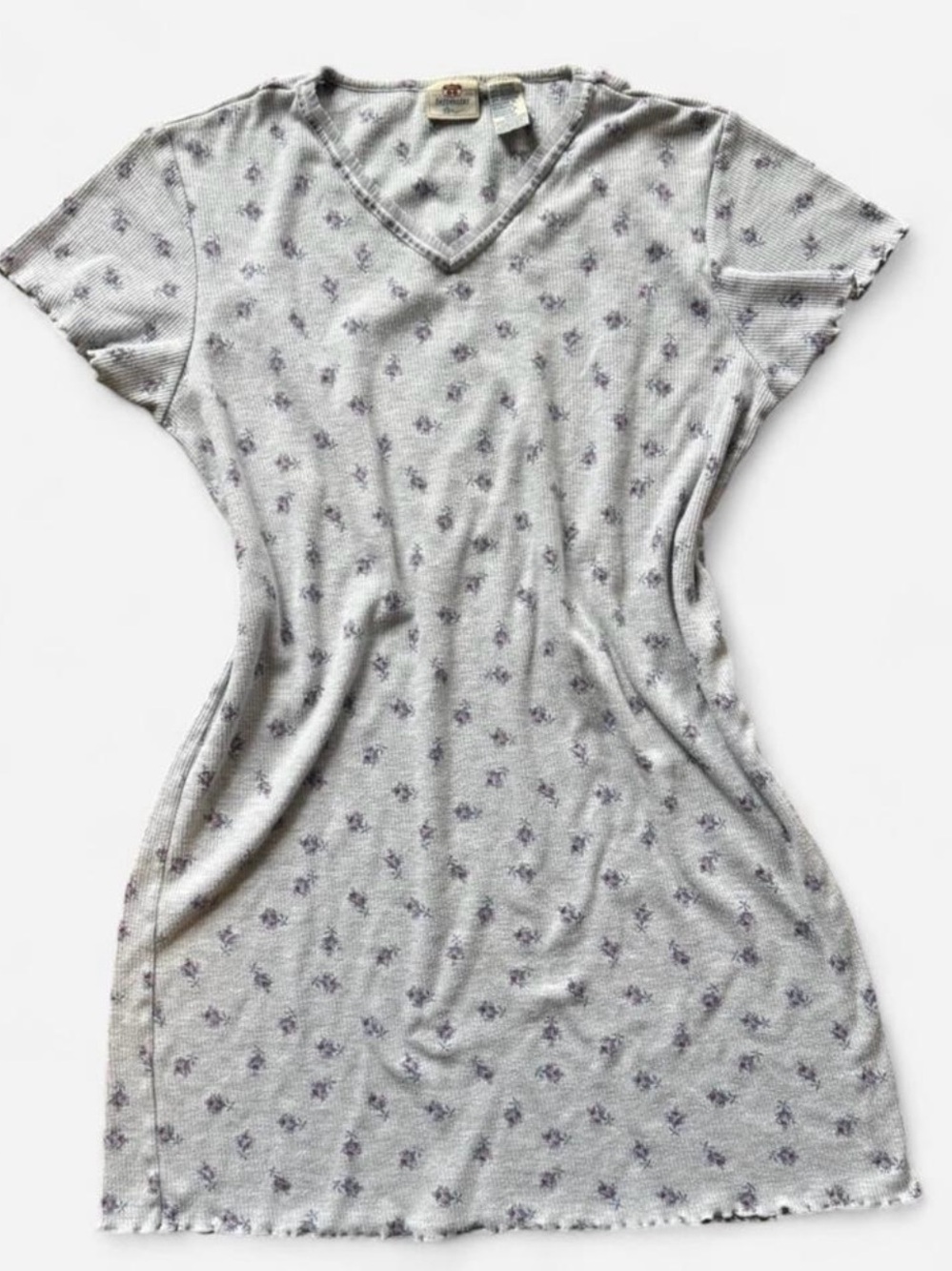 Vintage Route 66 nightgown, sleep dress, size medium, gray and purple flowers